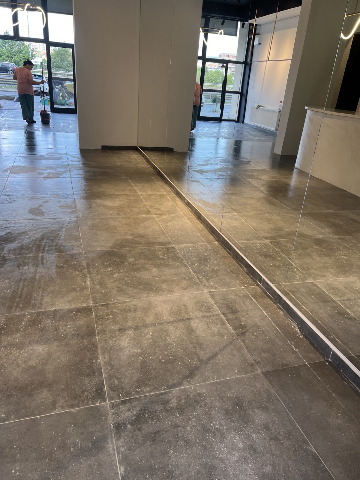 Commercial space during the cleaning process